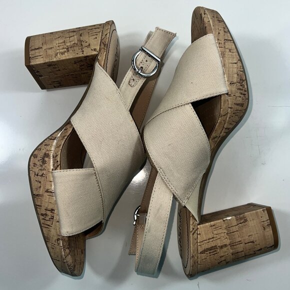 LifeStride Beige Lara Sandals w/ Cork Block Heels & Adjustable Straps Size 10M - Picture 4 of 16